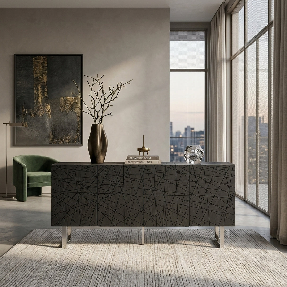Black Ash 4-Door Sideboard – Kenda – angled view