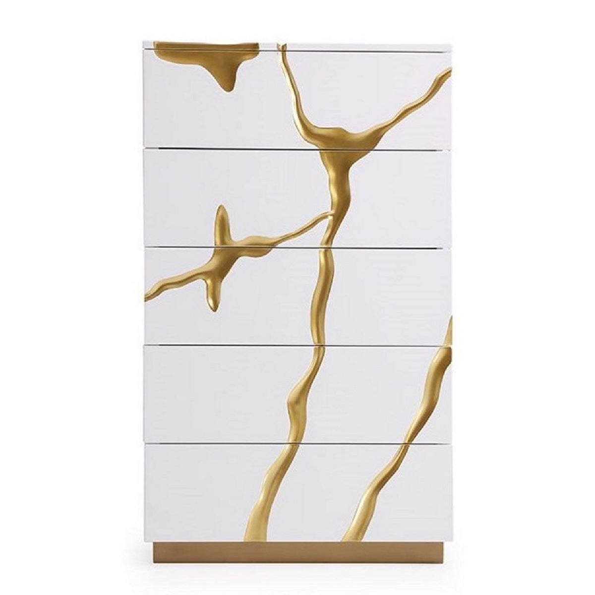 White & Gold 5-Drawer Chest | OROA Modern Aspen