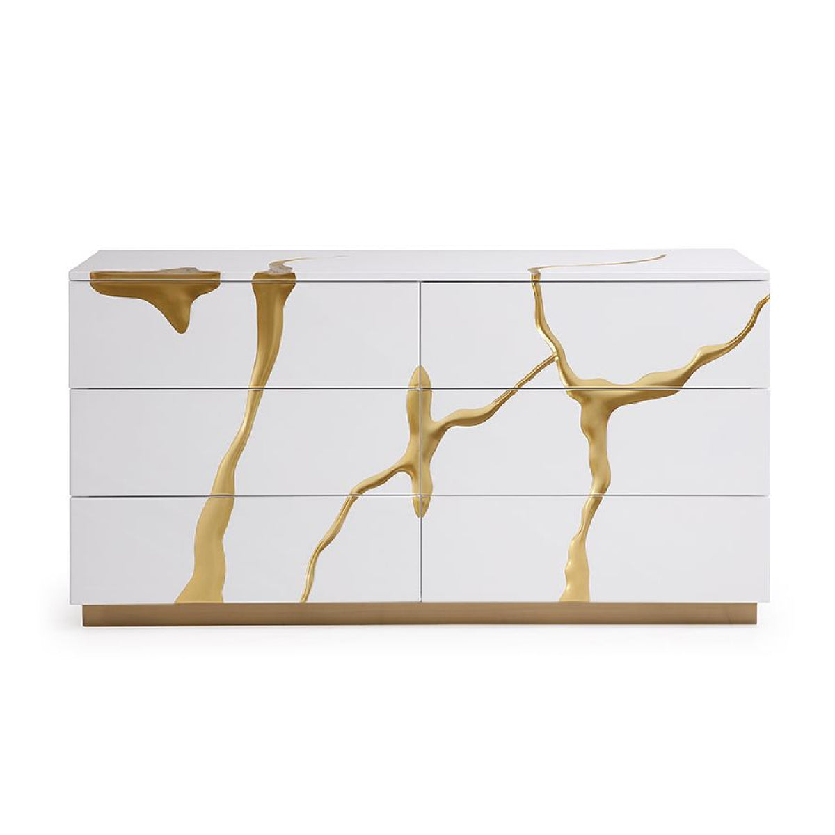 White & Gold 6-Drawer Dresser | OROA Modern Aspen