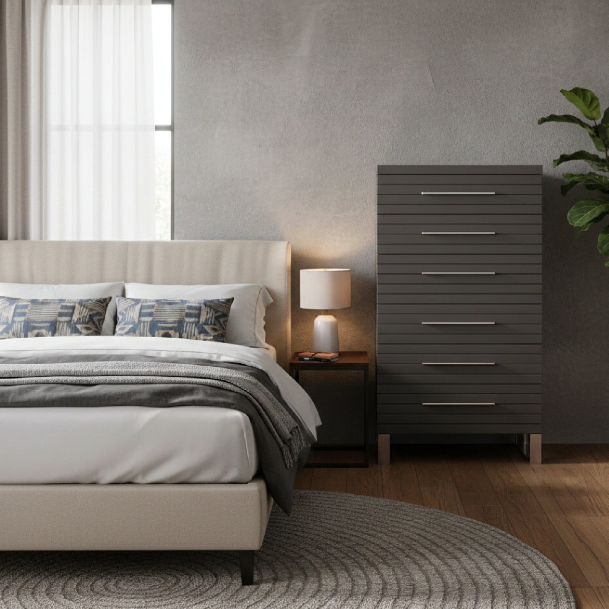 Gray Slatted 6-Drawer Chest | Oroa.com