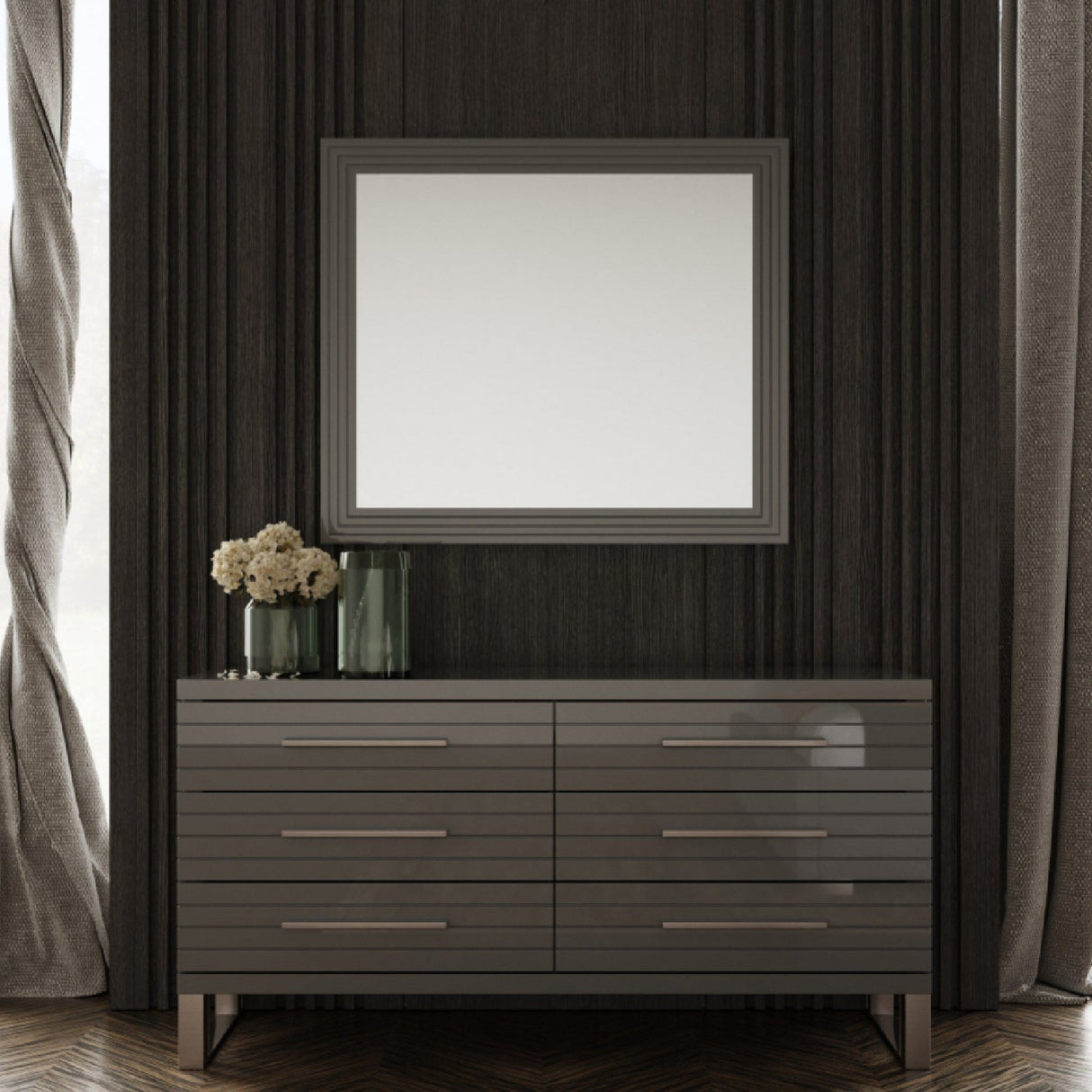 Gray Slatted 6-Drawer Dresser – Splendor – angled view