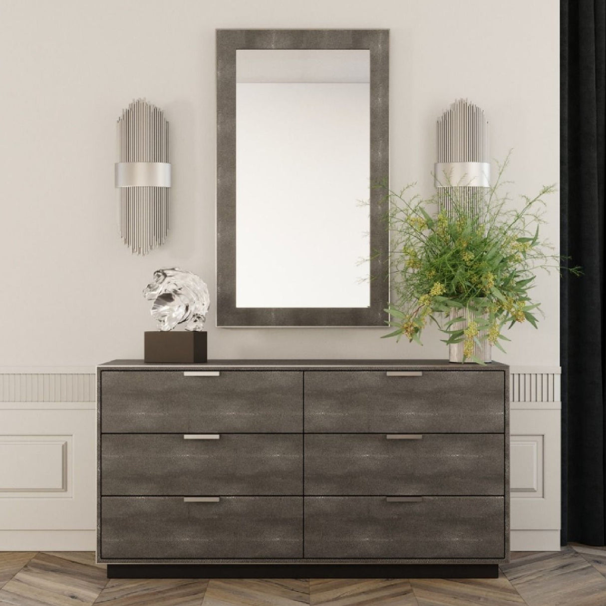 Dark Shagreen 6-Drawer Dresser – Dynasty – angled view