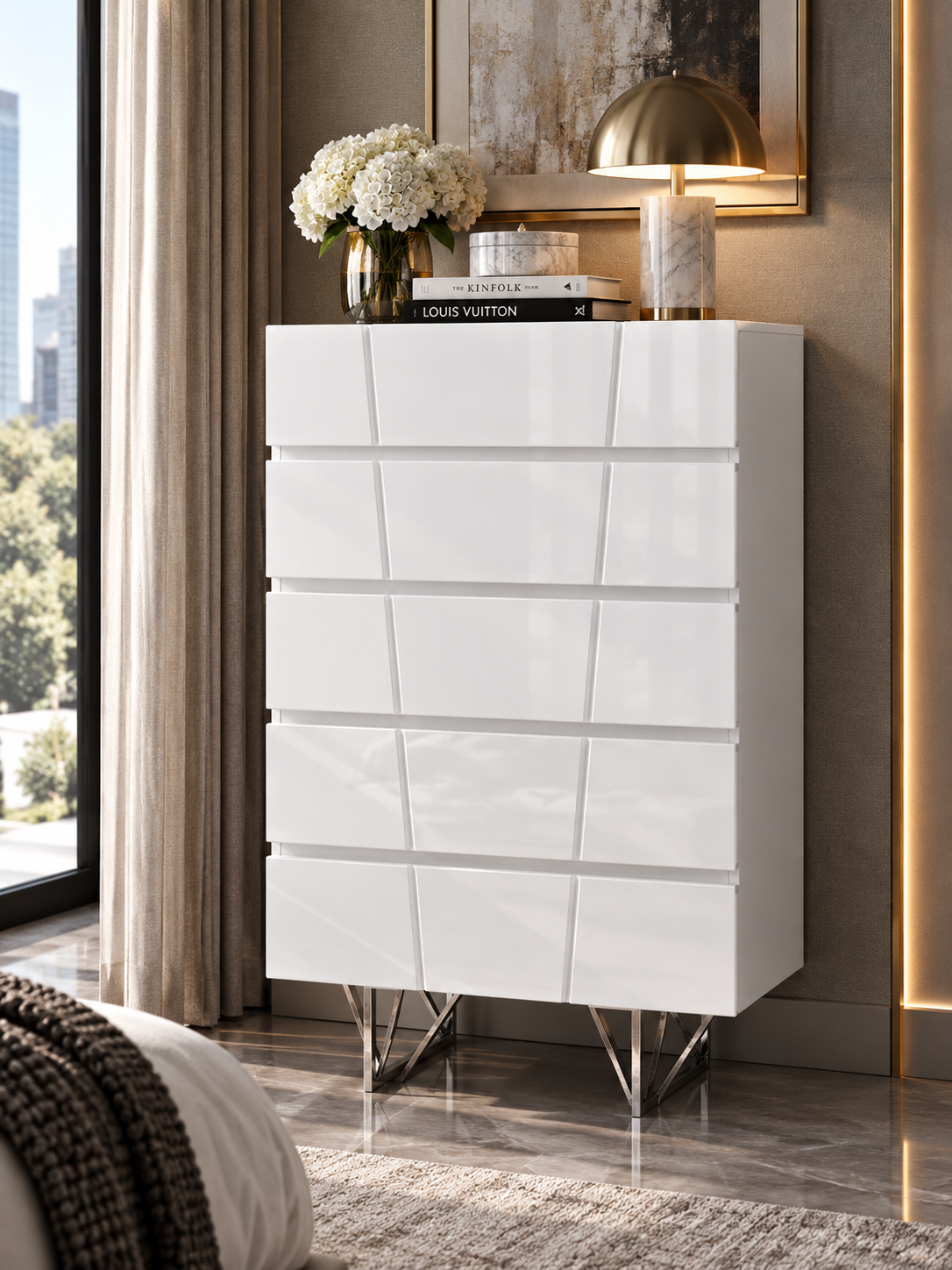 White Gloss 5-Drawer Chest | OROA Modern Chrysler