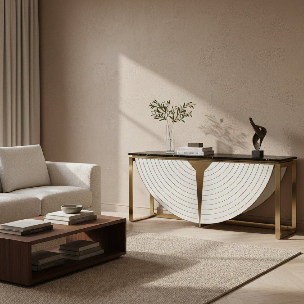 Gold-Framed Black Marble Console – Flavio – angled view
