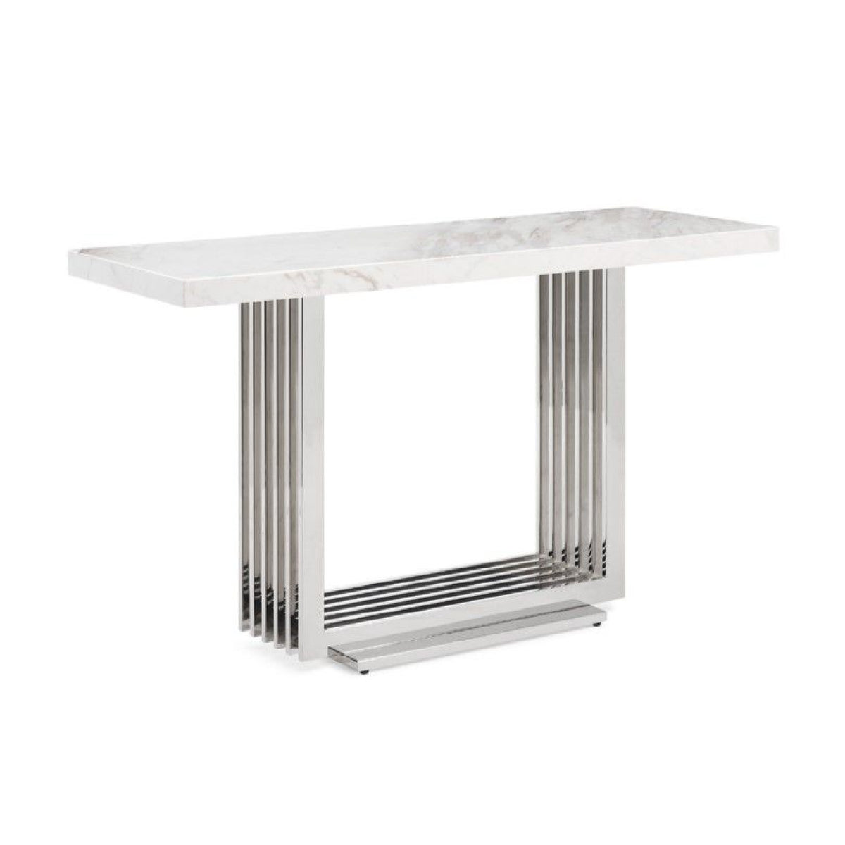 White Marble & Stainless Steel Console Table | OROA Modern Kingsley