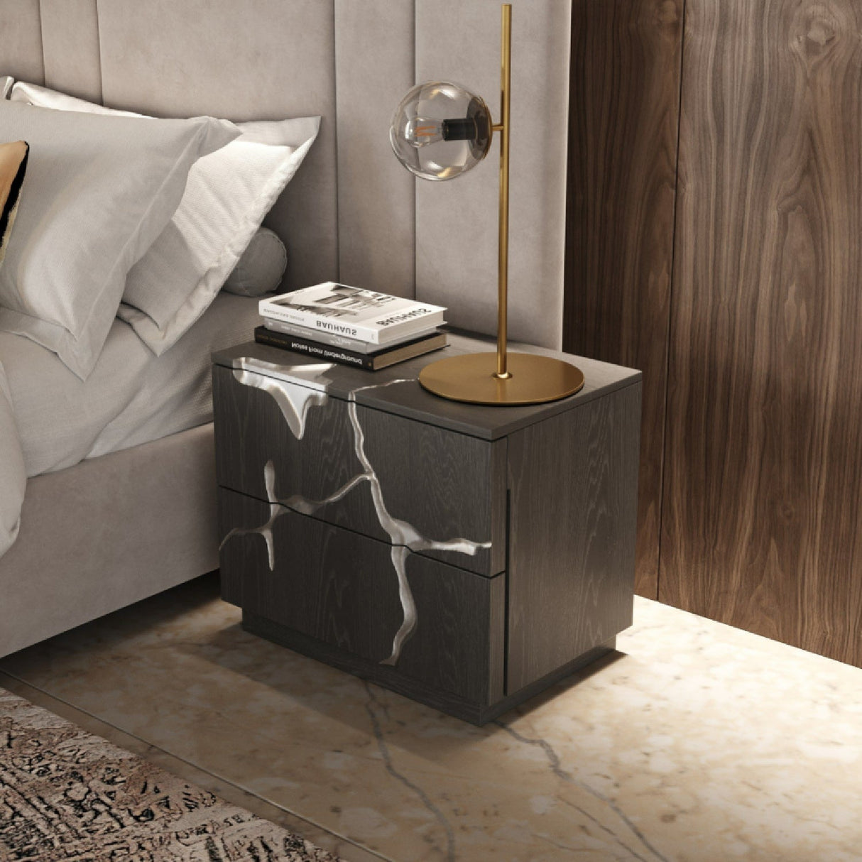 Matte Brown 2-Drawer Nightstand – Aspen – angled view