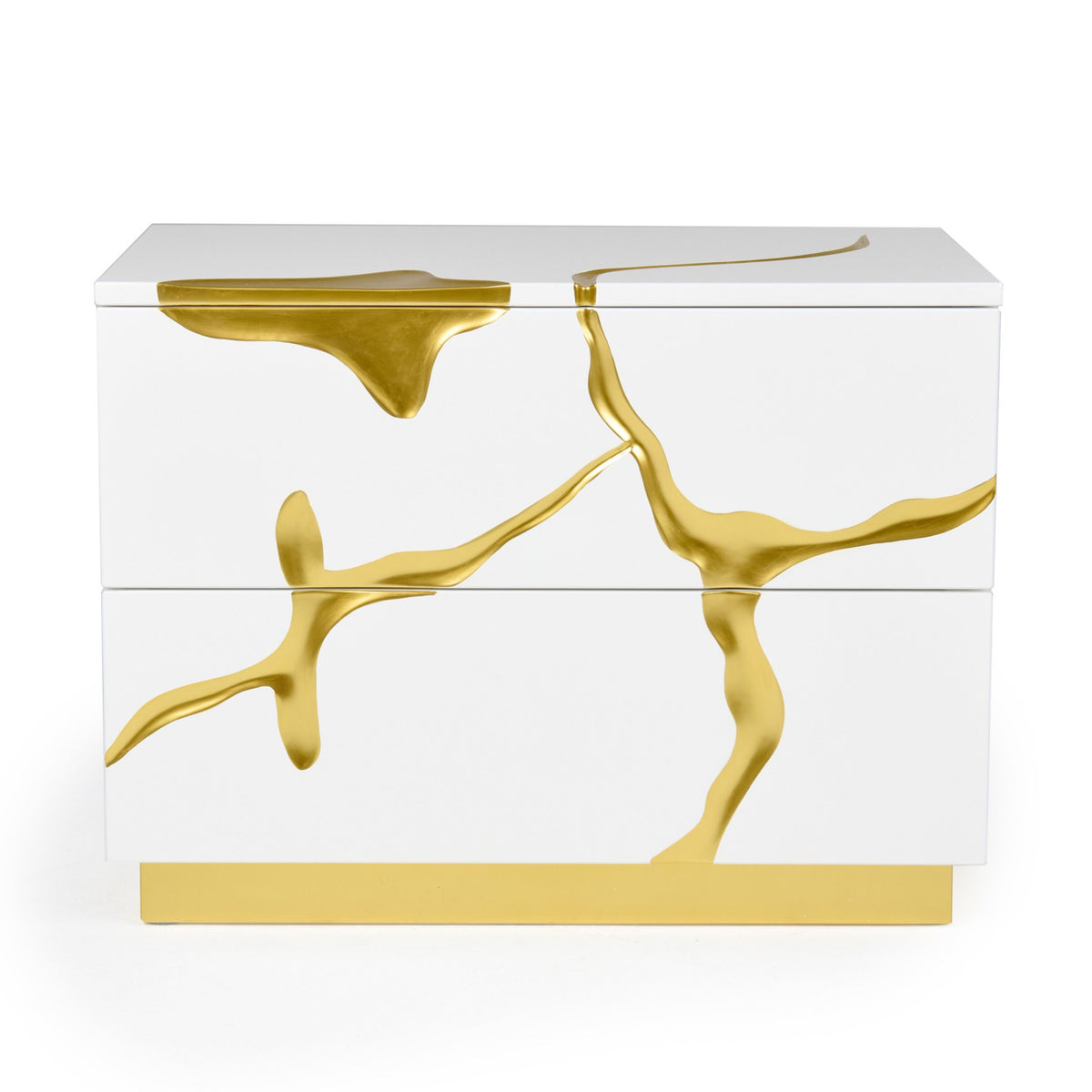 White & Gold 2-Drawer Nightstand | OROA Modern Aspen