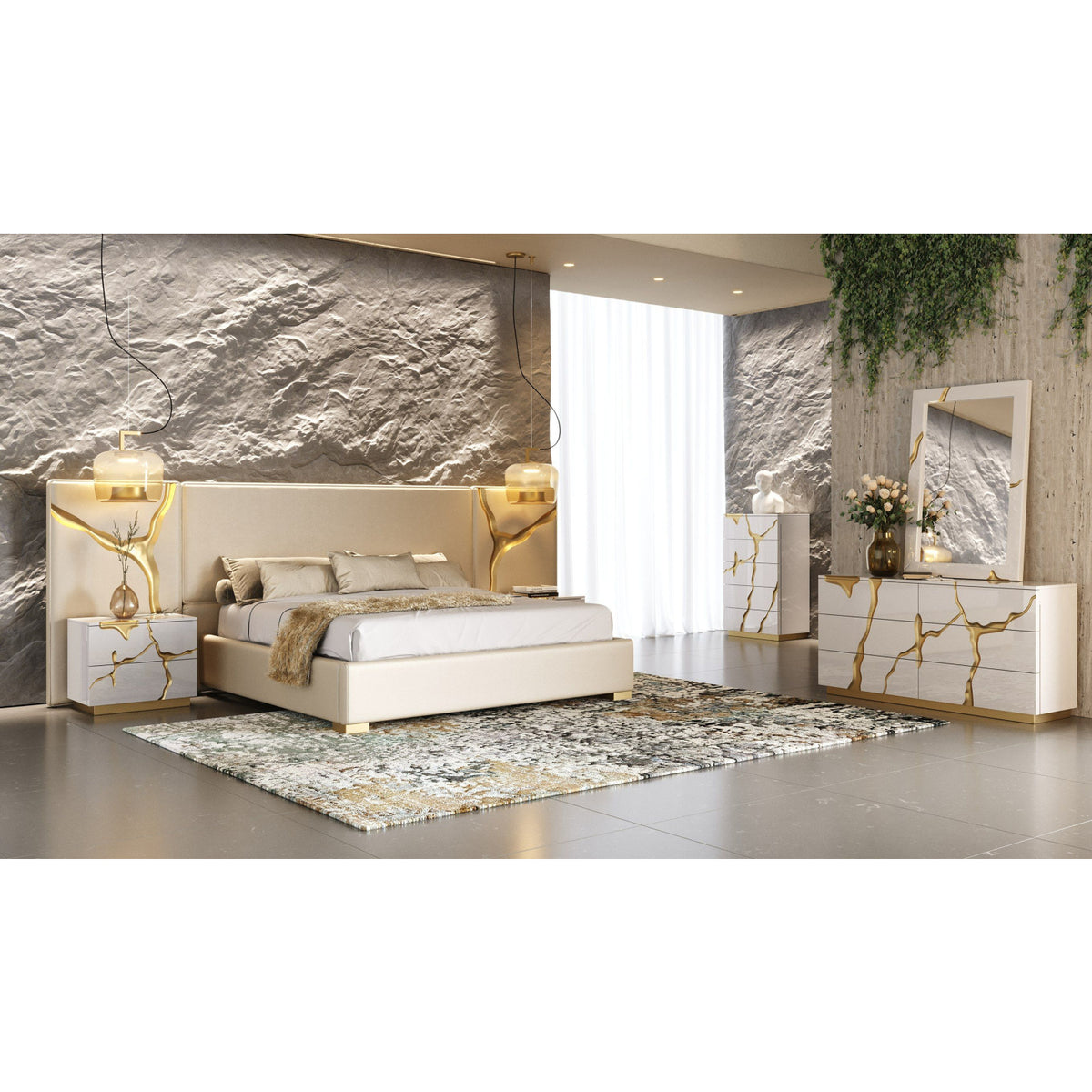 White & Gold 2-Drawer Nightstand | OROA Modern Aspen