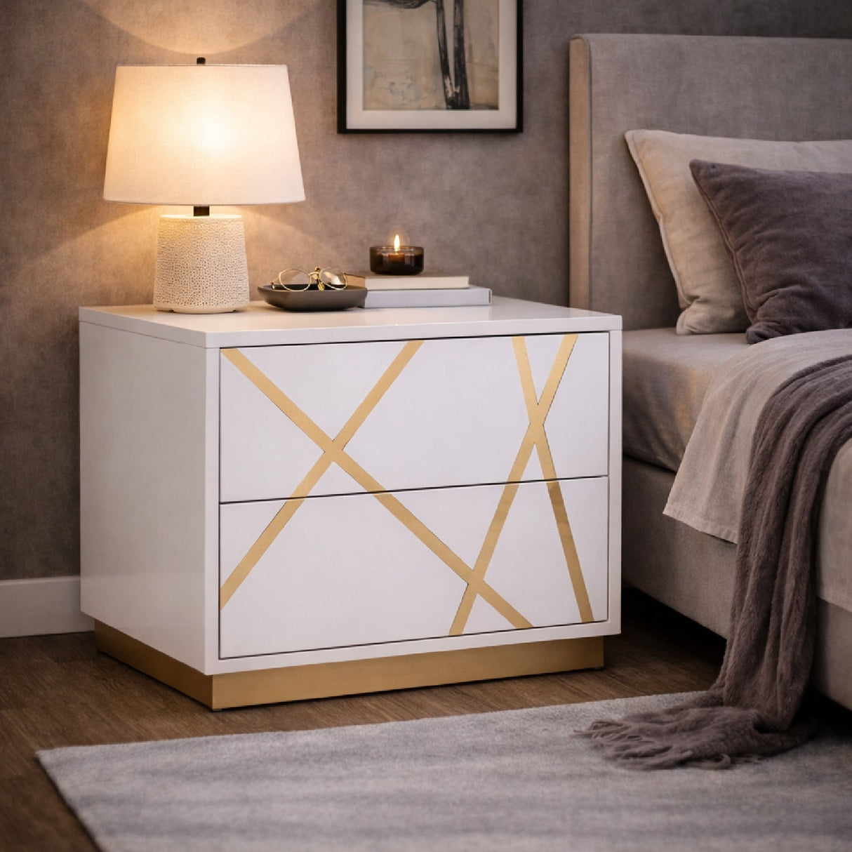 White 2-Drawer Nightstand – Nixa – angled view