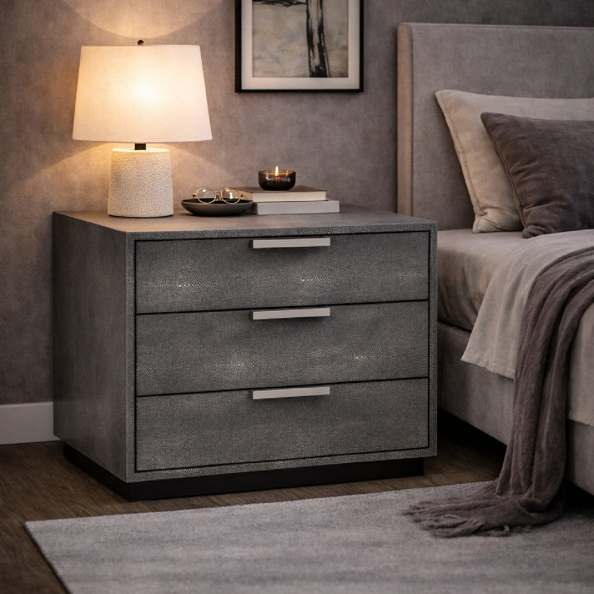 Dark Shagreen 3-Drawer Nightstand | Oroa.com