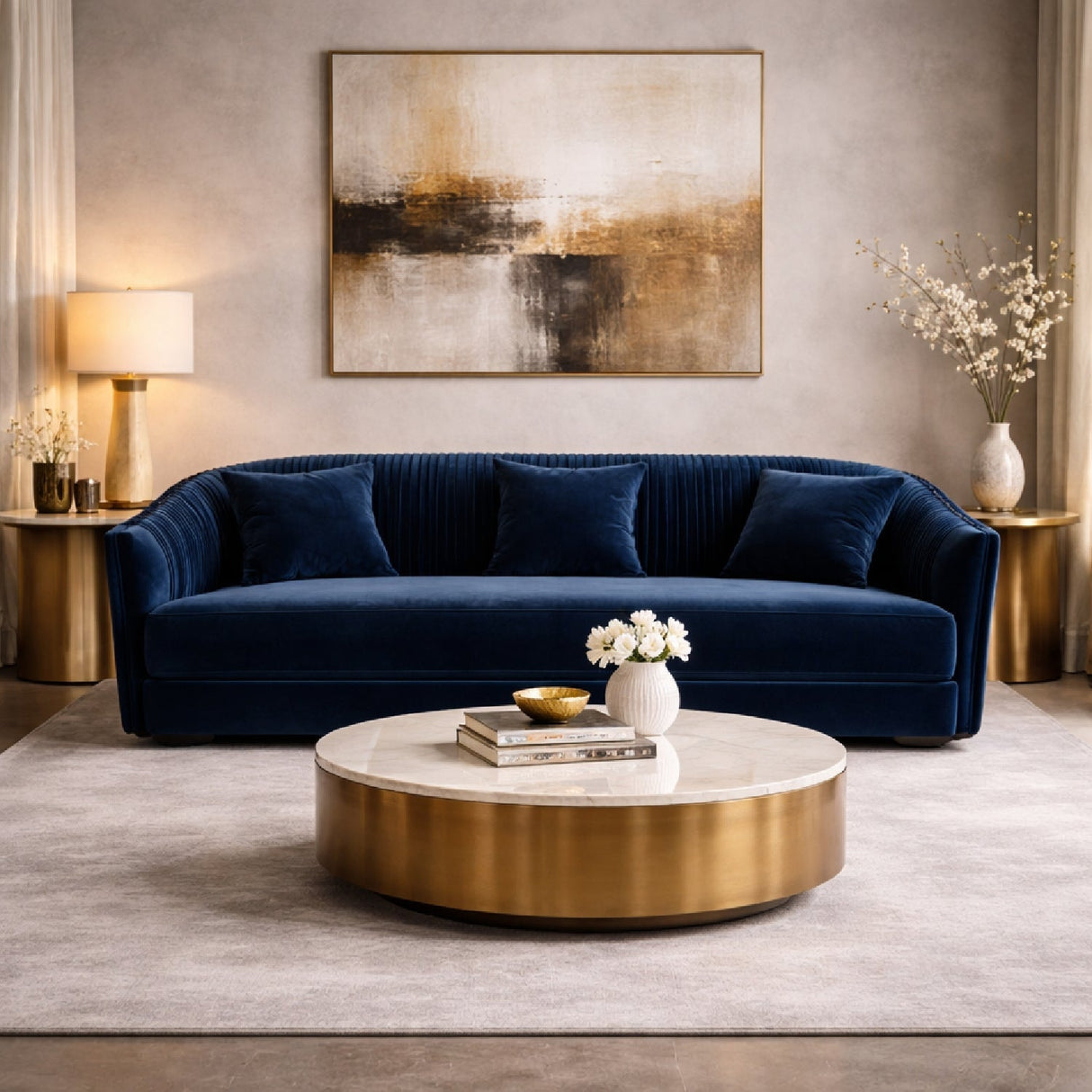 Blue Velvet Sofa – Palomar – angled view