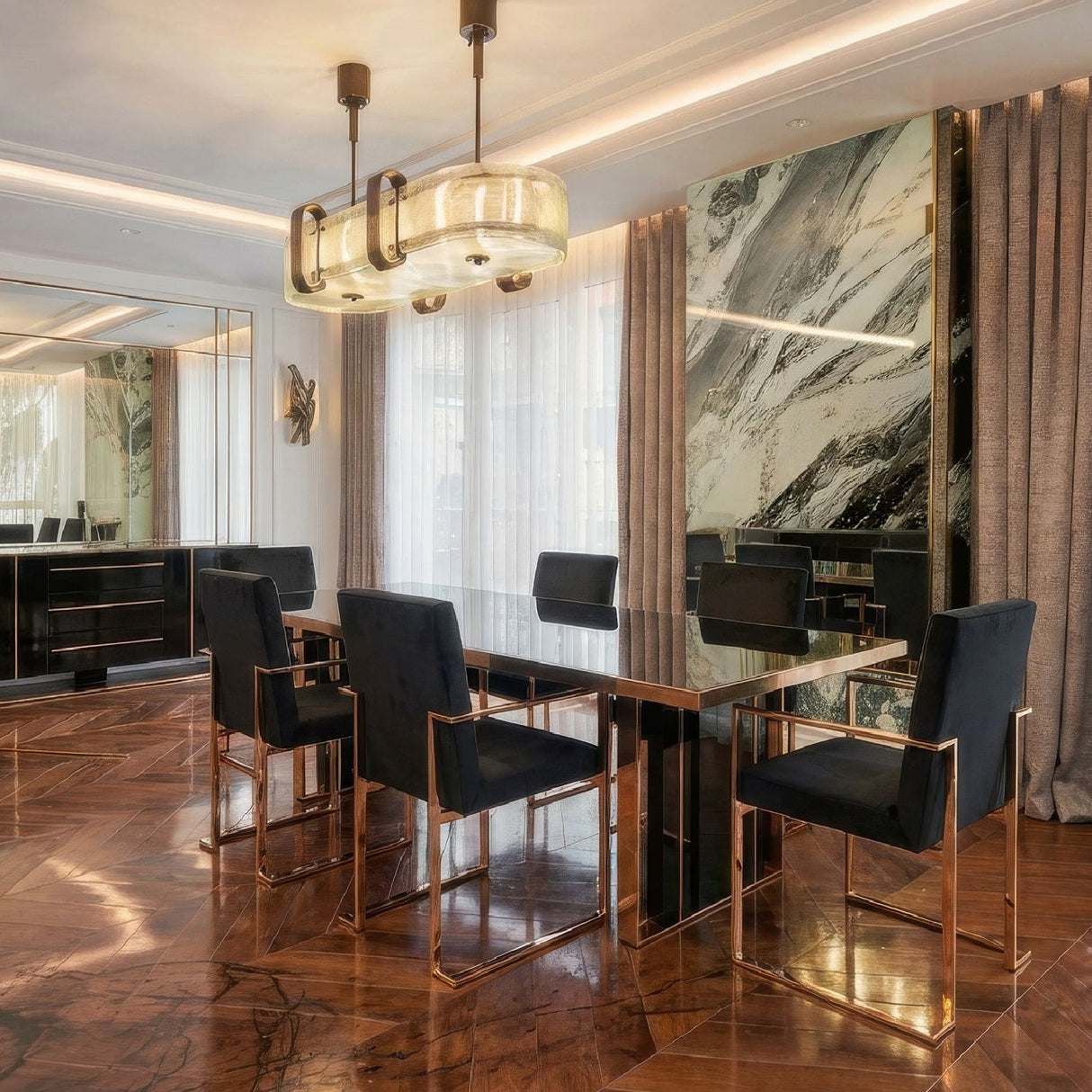 Black Gloss Dining Table – Cartier – angled view