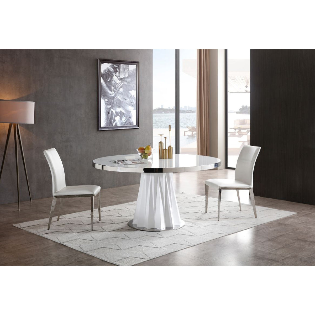 Round White Glass Dining Table | OROA Modern Cabaret