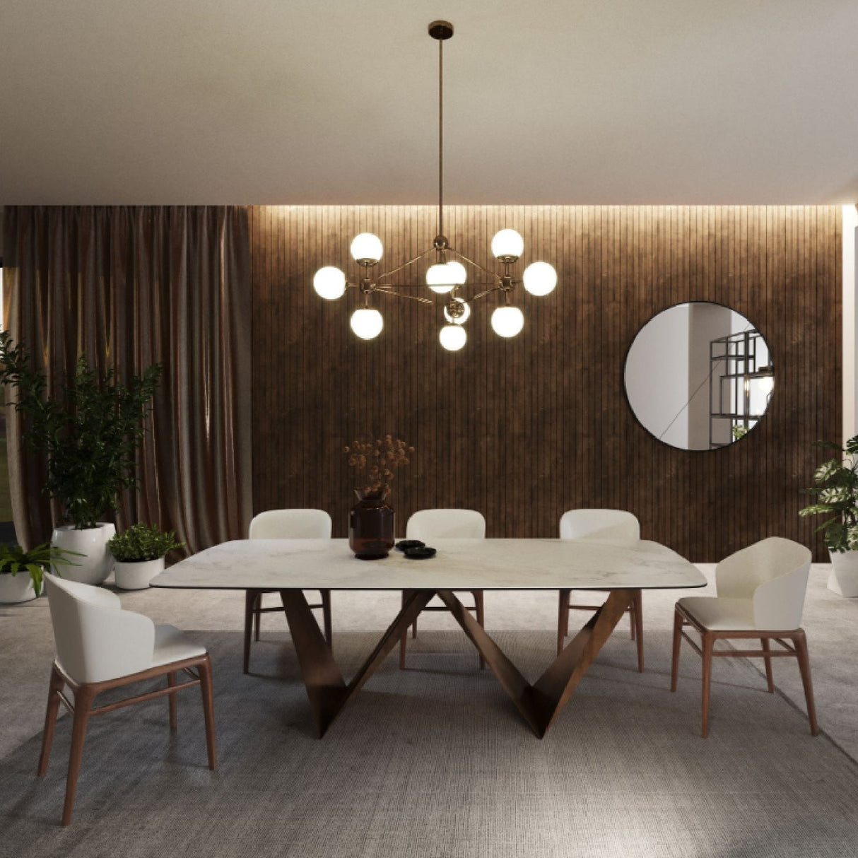 White Ceramic Dining Table – Melanie – angled view