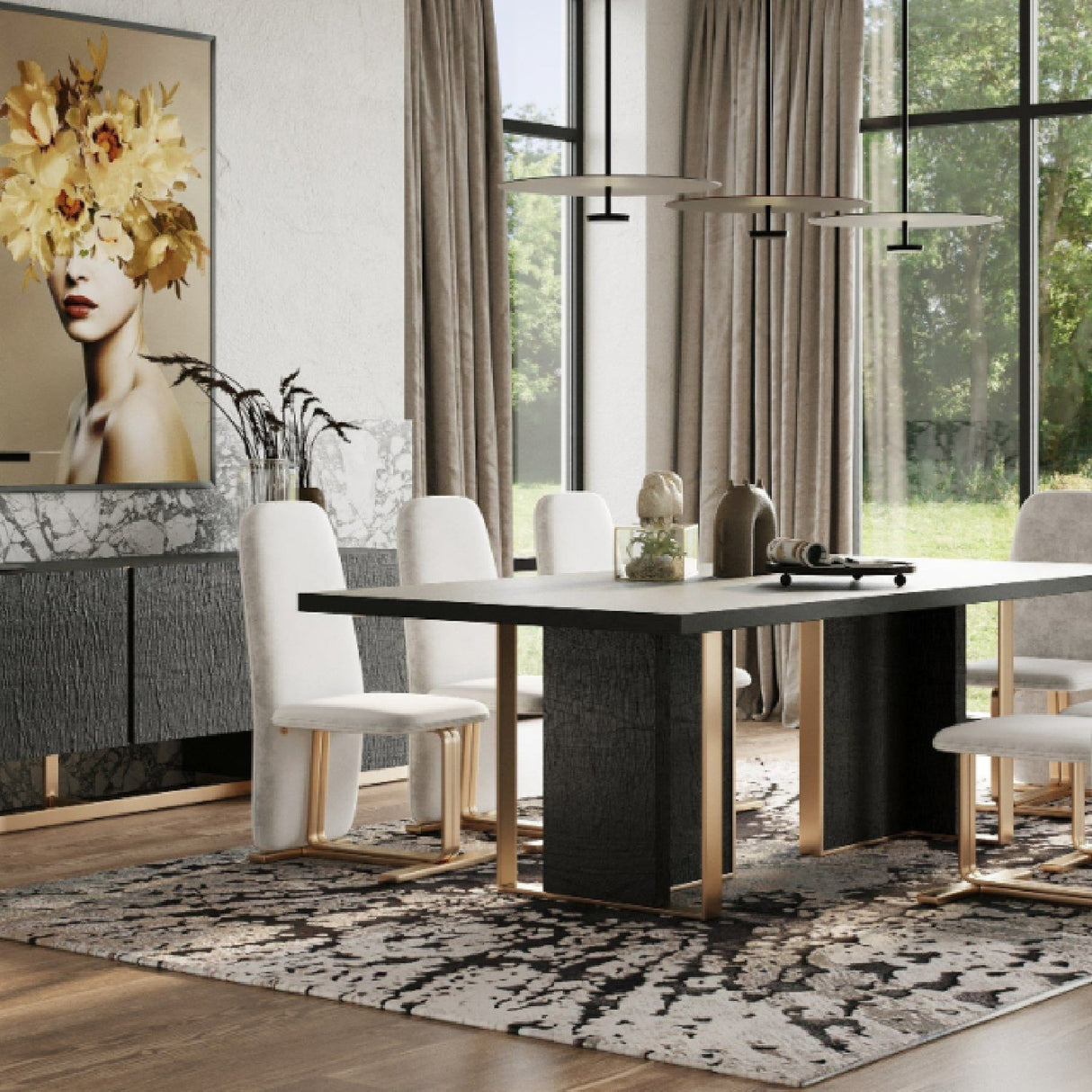 Black Ash Wood Dining Table – Tasha – angled view