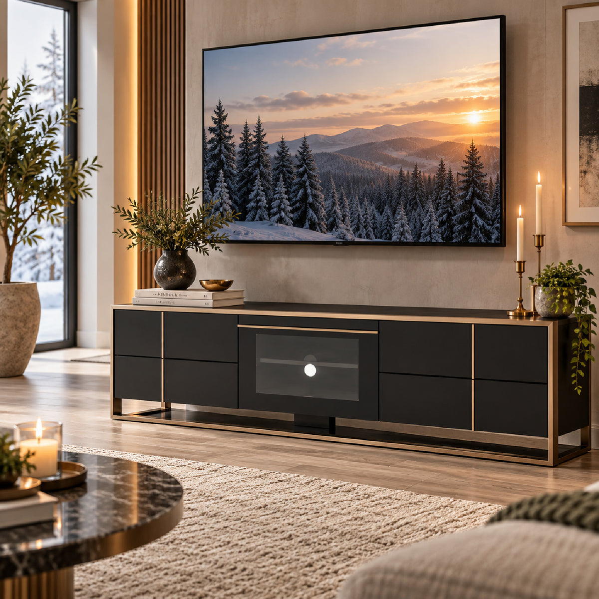 Black 4-Drawer TV Stand | OROA Modern Cartier