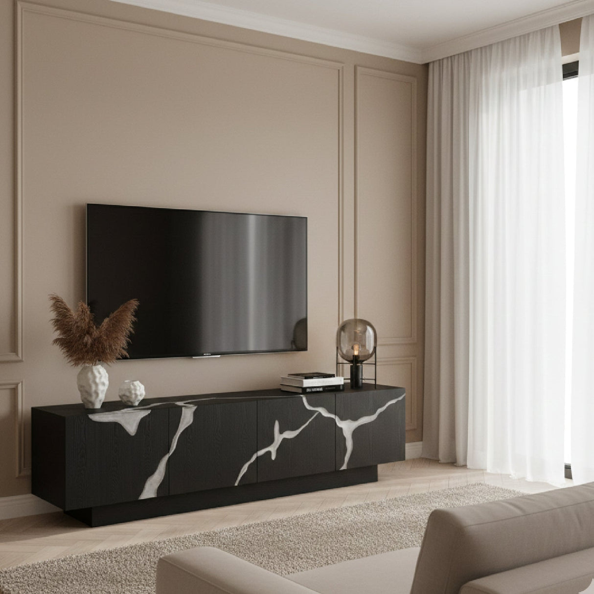 Matte Brown 4-Door TV Stand – Aspen – angled view