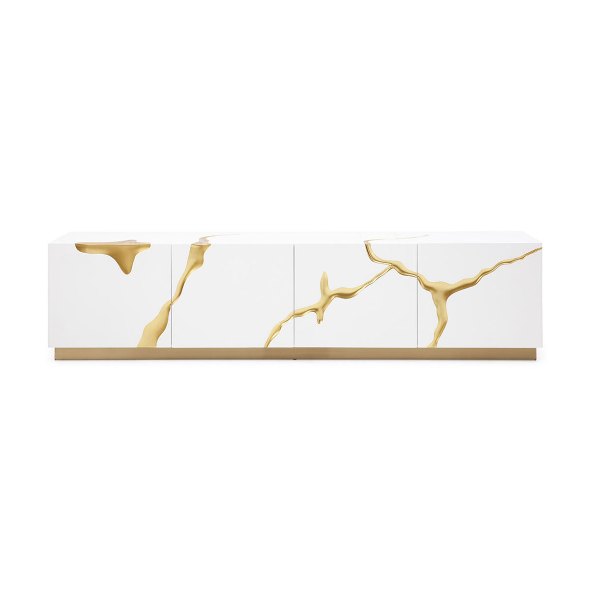 White & Gold 4-Door TV Stand | OROA Modern Aspen