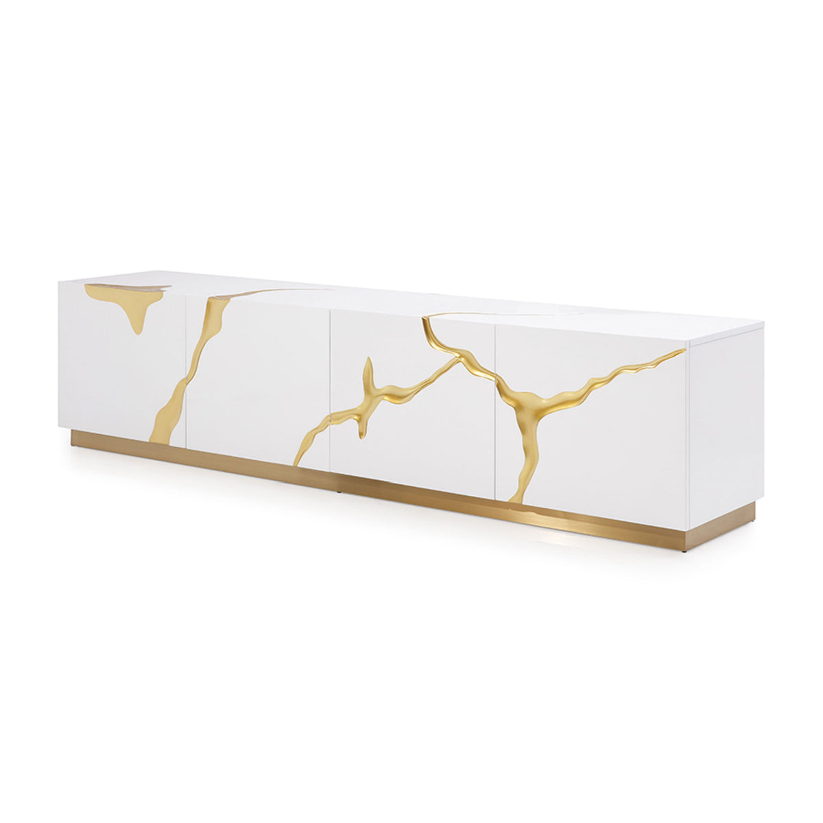 White & Gold 4-Door TV Stand | OROA Modern Aspen