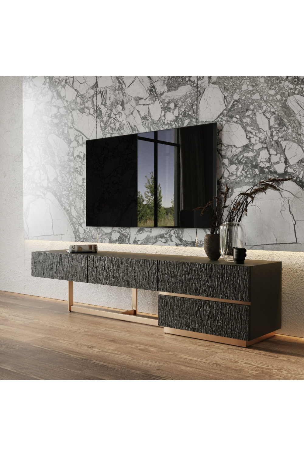 Black Ash 4-Drawer TV Stand | Oroa.com