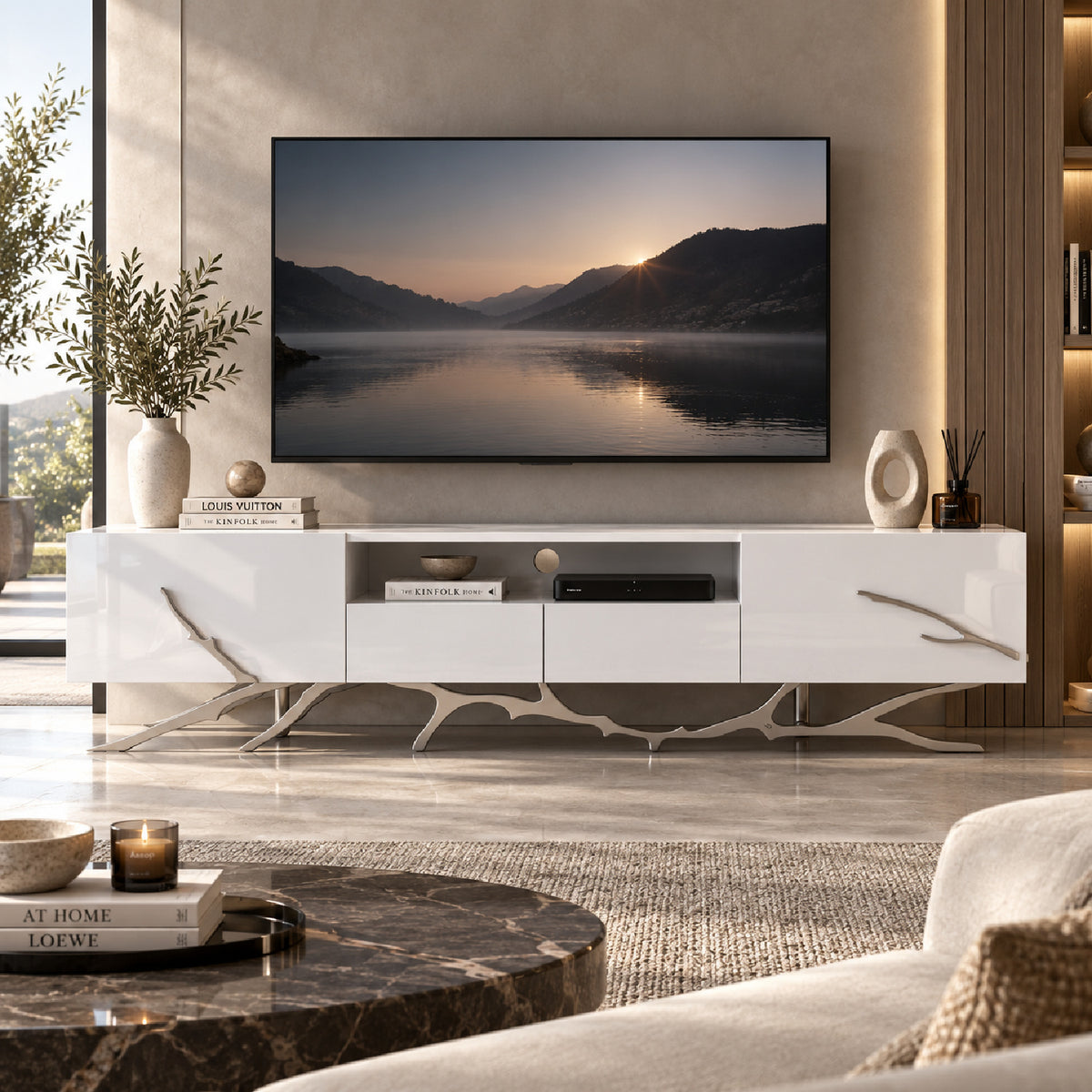 White High-Gloss Media Unit | OROA Modern Legend