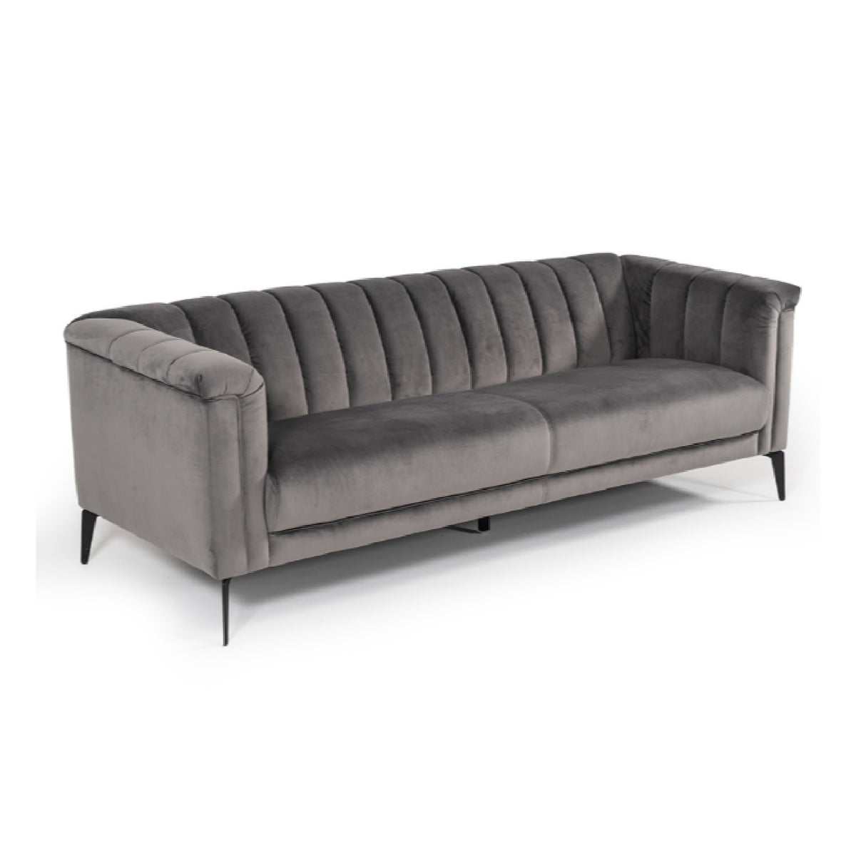 Gray Velvet Channeled Sofa | OROA Modern Jeremy