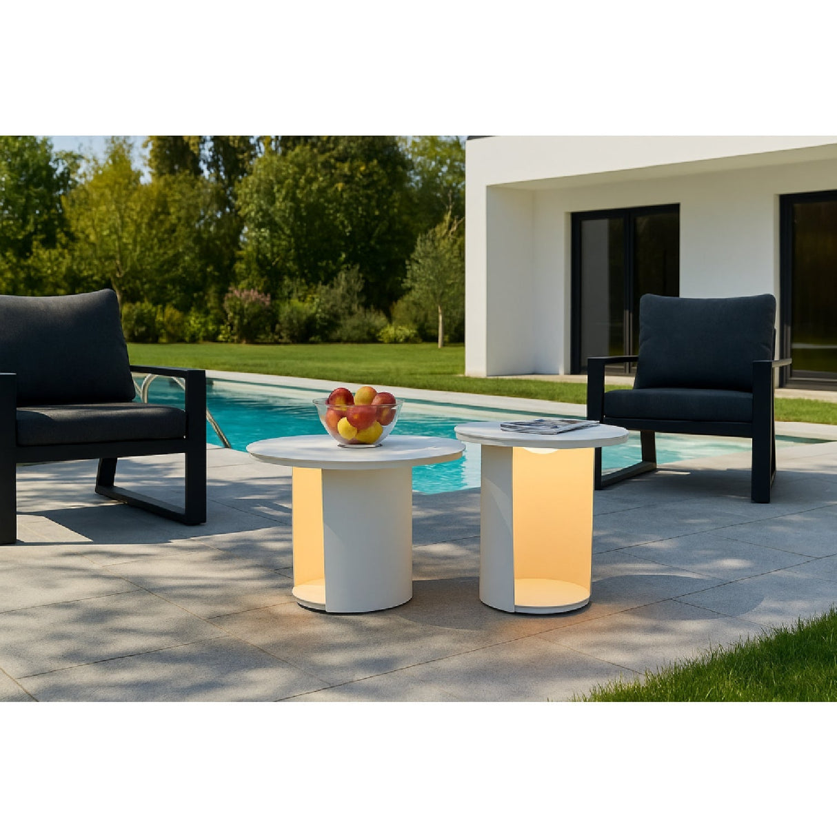 Outdoor White End Table with Solar Light S – Onza – alternate view 6