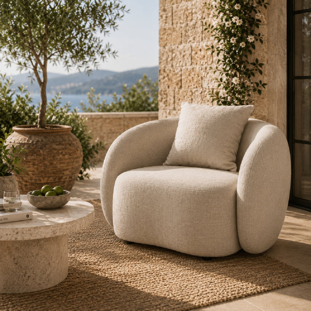 Beige Outdoor Lounge Chair – Tabarca – angled view
