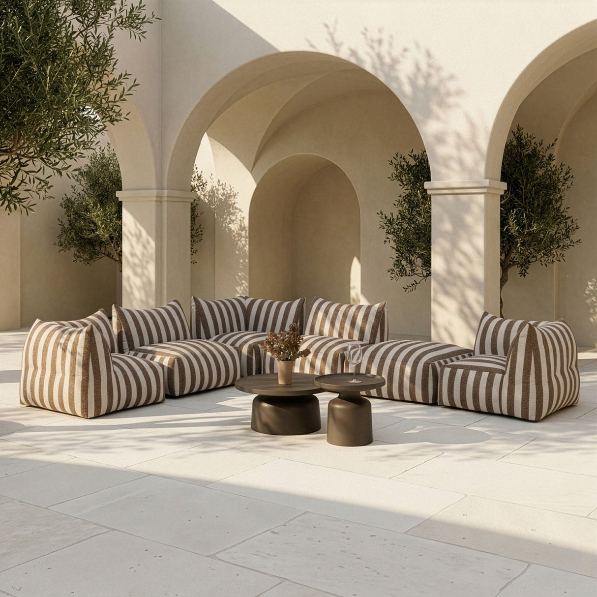 Brown Stripes 8-Piece Outdoor Sofa | Oroa Modern Lanuza | Oroa.com