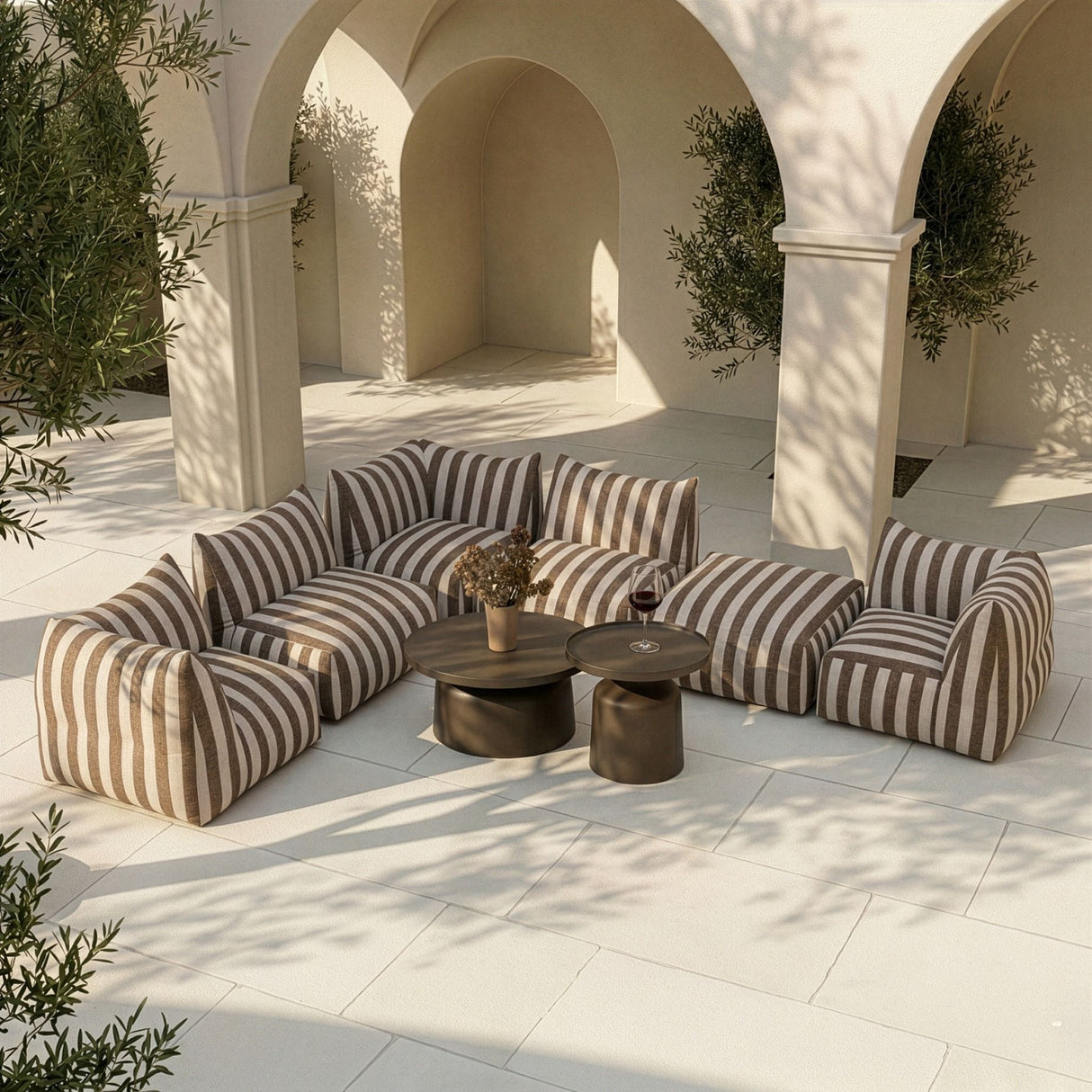 Brown Stripes Outdoor Ottoman | Oroa.com