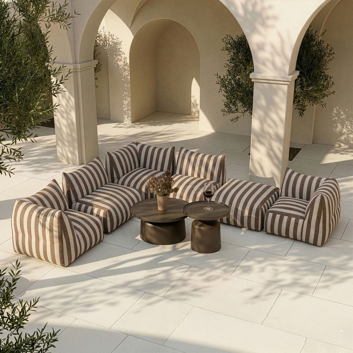 Brown Stripes Outdoor Ottoman | Oroa Modern Lanuza | Oroa.com