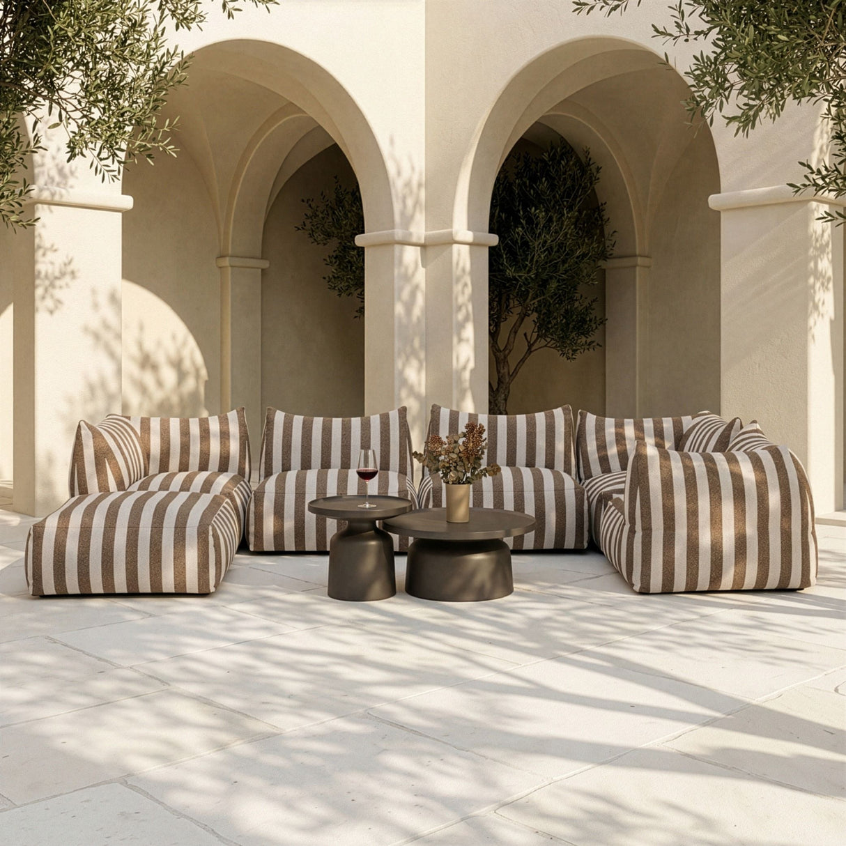 Brown Stripes Outdoor Ottoman | Oroa.com