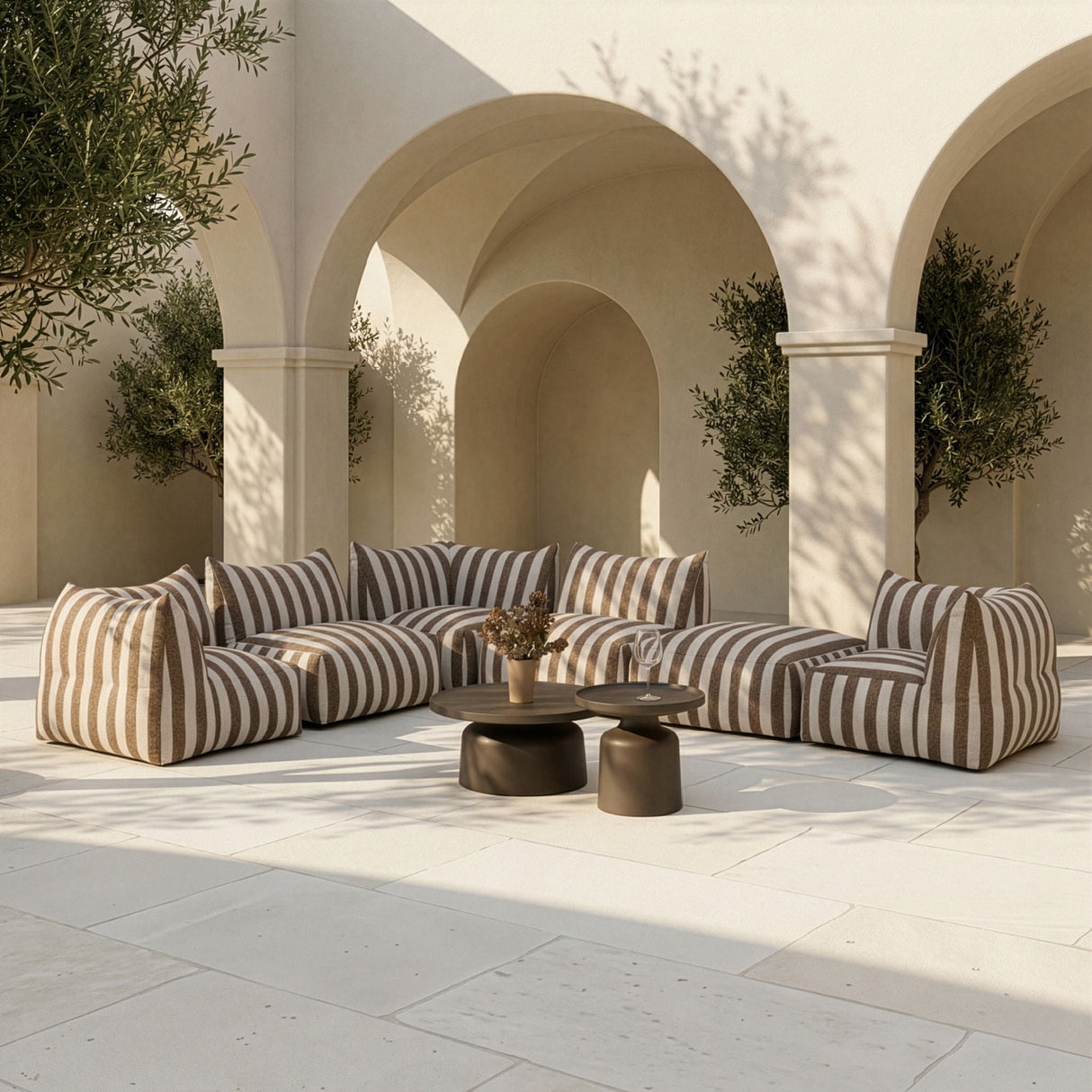 Brown Stripes Outdoor Ottoman | Oroa.com
