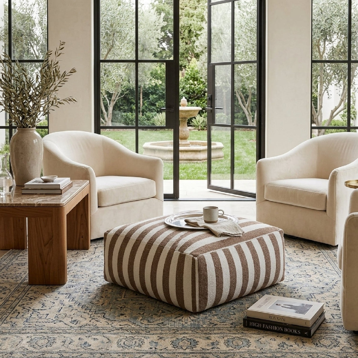 Brown Stripes Outdoor Ottoman | Oroa Modern Lanuza | Oroa.com