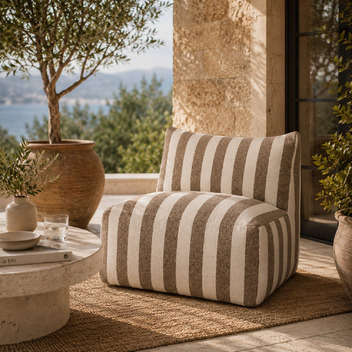 Brown Stripes Outdoor Corner Sofa | Oroa Modern Lanuza | Oroa.com