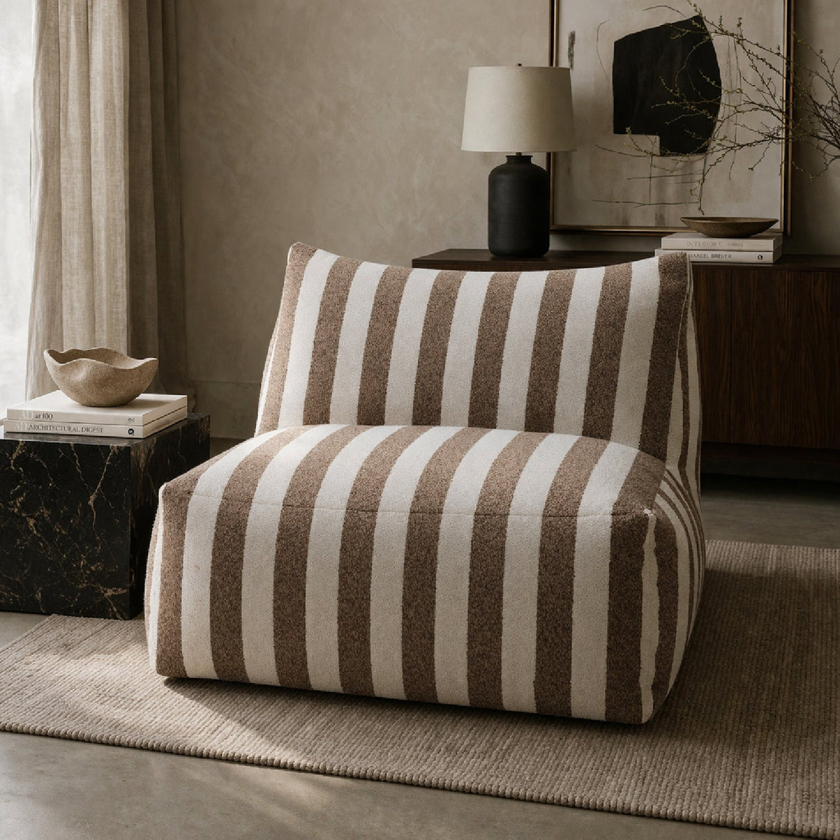 Brown Stripes Outdoor Armless Sofa | Oroa Modern Lanuza | Oroa.com