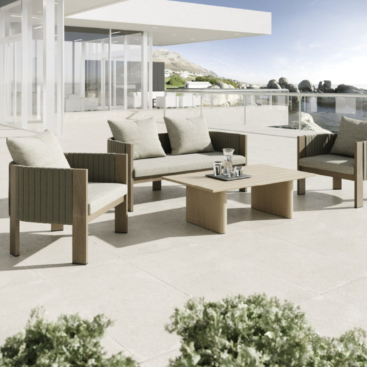 Gray Rope Outdoor Lounge Chair – Salvora – angled view