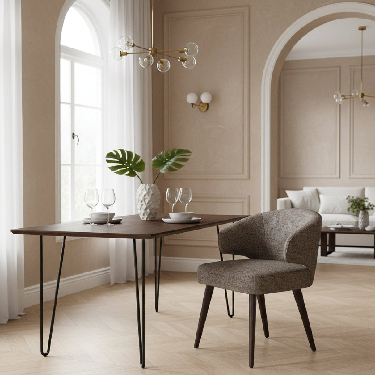 Gray Curved-Back Dining Chair – Carlton – angled view