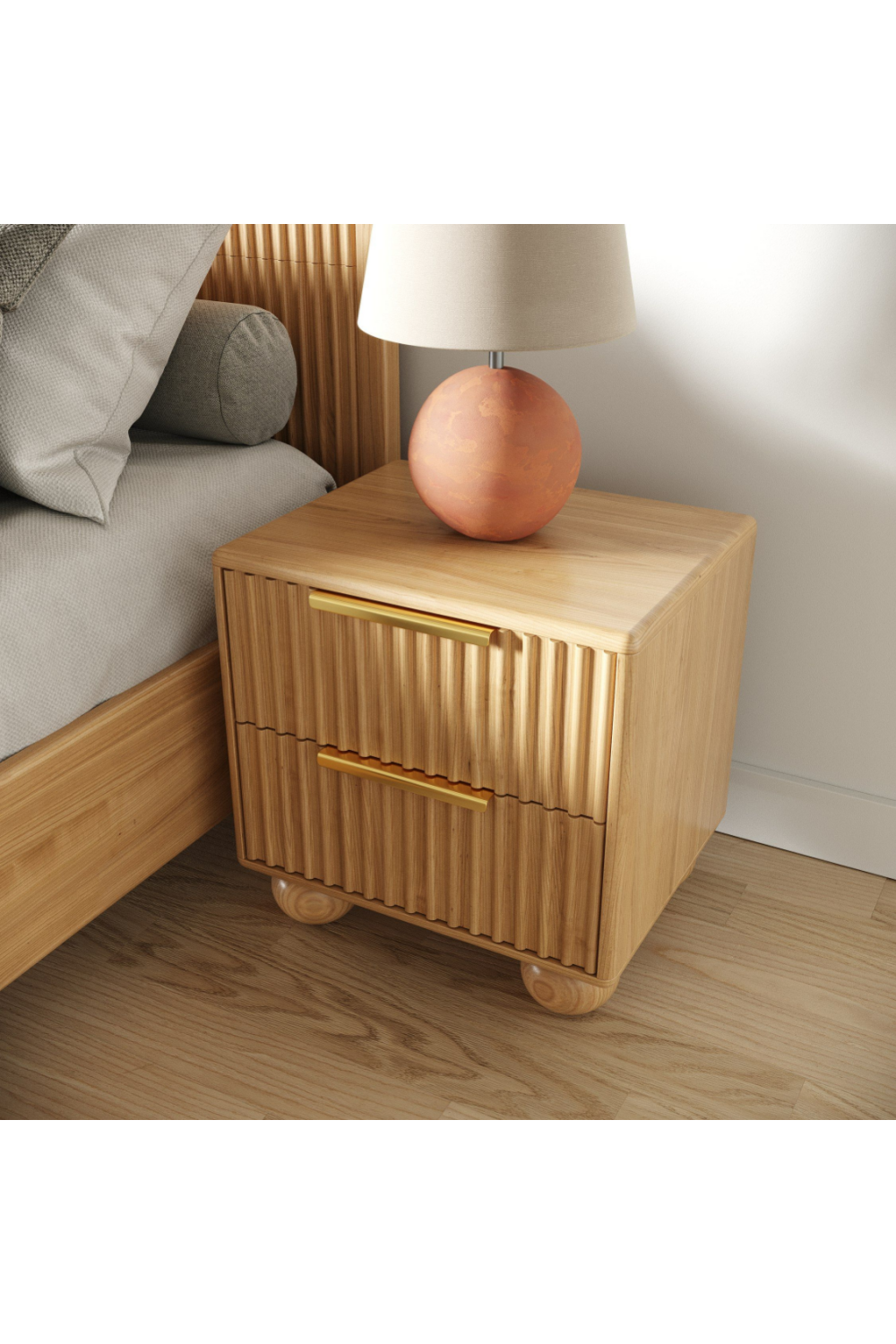 Fluted Oak 2-Drawer Nightstand | OROA Modern Winters | Oroa.com
