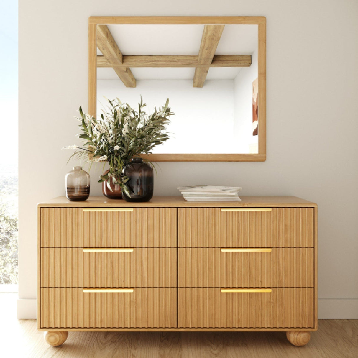 Fluted Oak 6-Drawer Dresser – Winters – angled view