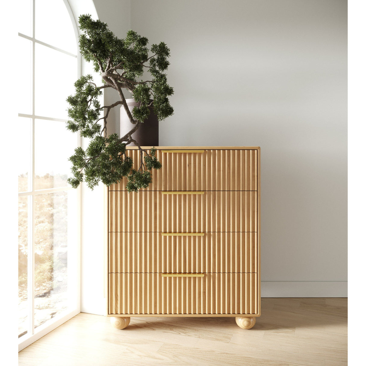 Fluted Oak 4-Drawer Chest | Oroa.com