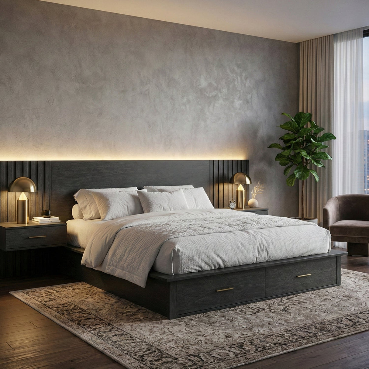 Dark Gray 2-Drawer Bed | OROA Modern Manchester | Oroa.com