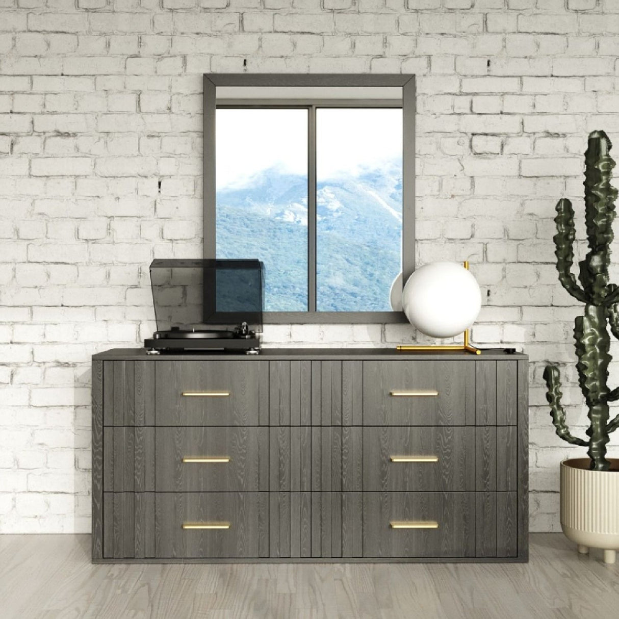 Dark Gray Acacia 6-Drawer Dresser – Manchester – angled view