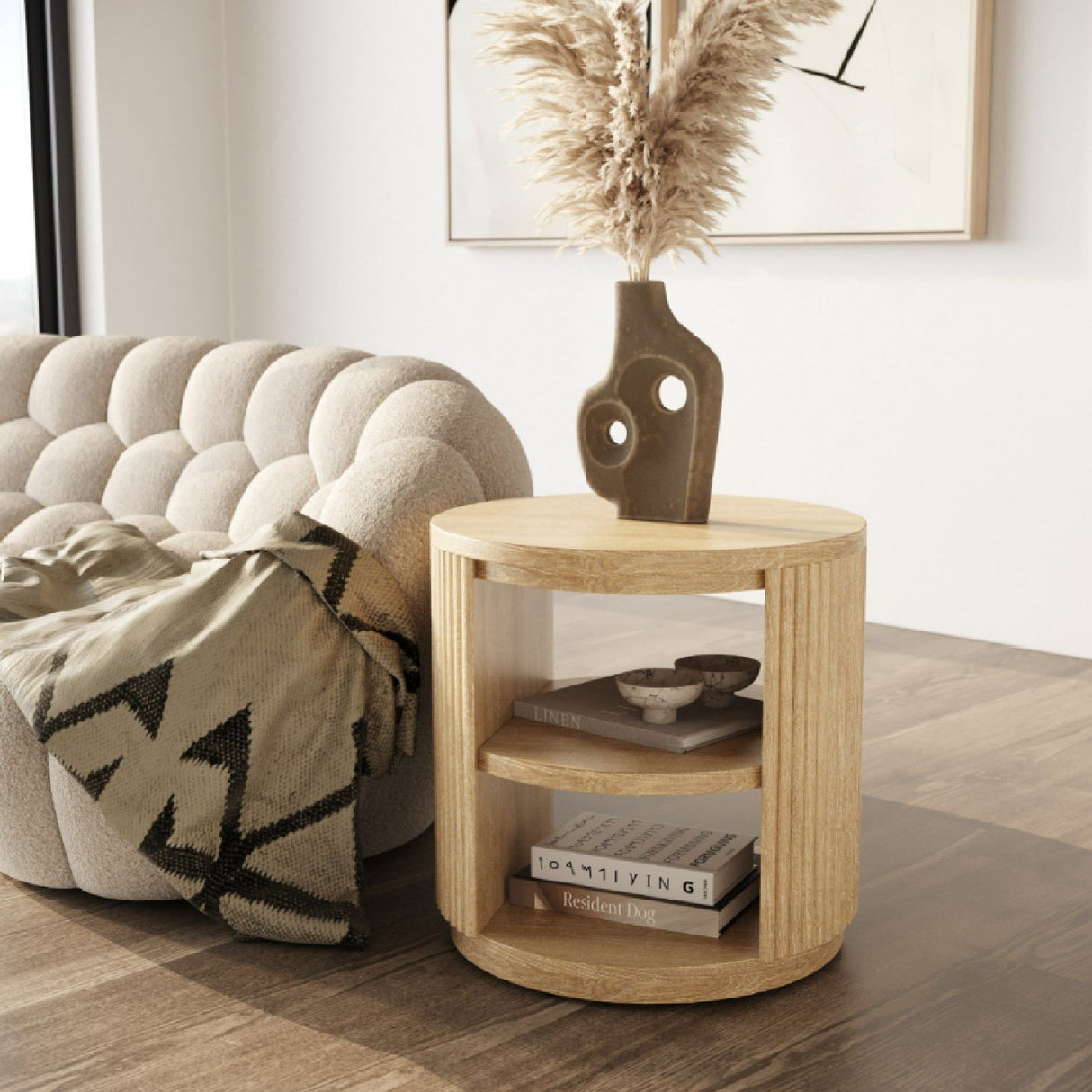 Natural Acacia End Table – Jacobson – angled view