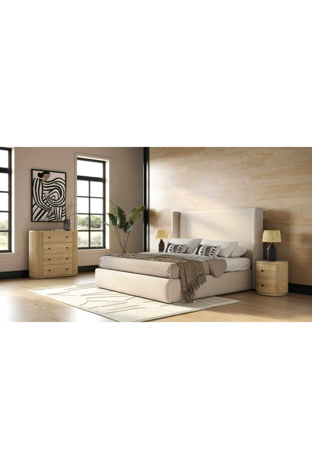 Ribbed Natural Acacia 2-Drawer Nightstand | Oroa.com