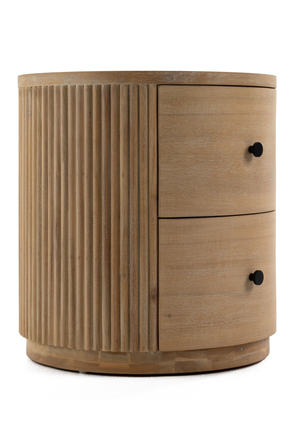 Ribbed Natural Acacia 2-Drawer Nightstand | Oroa.com