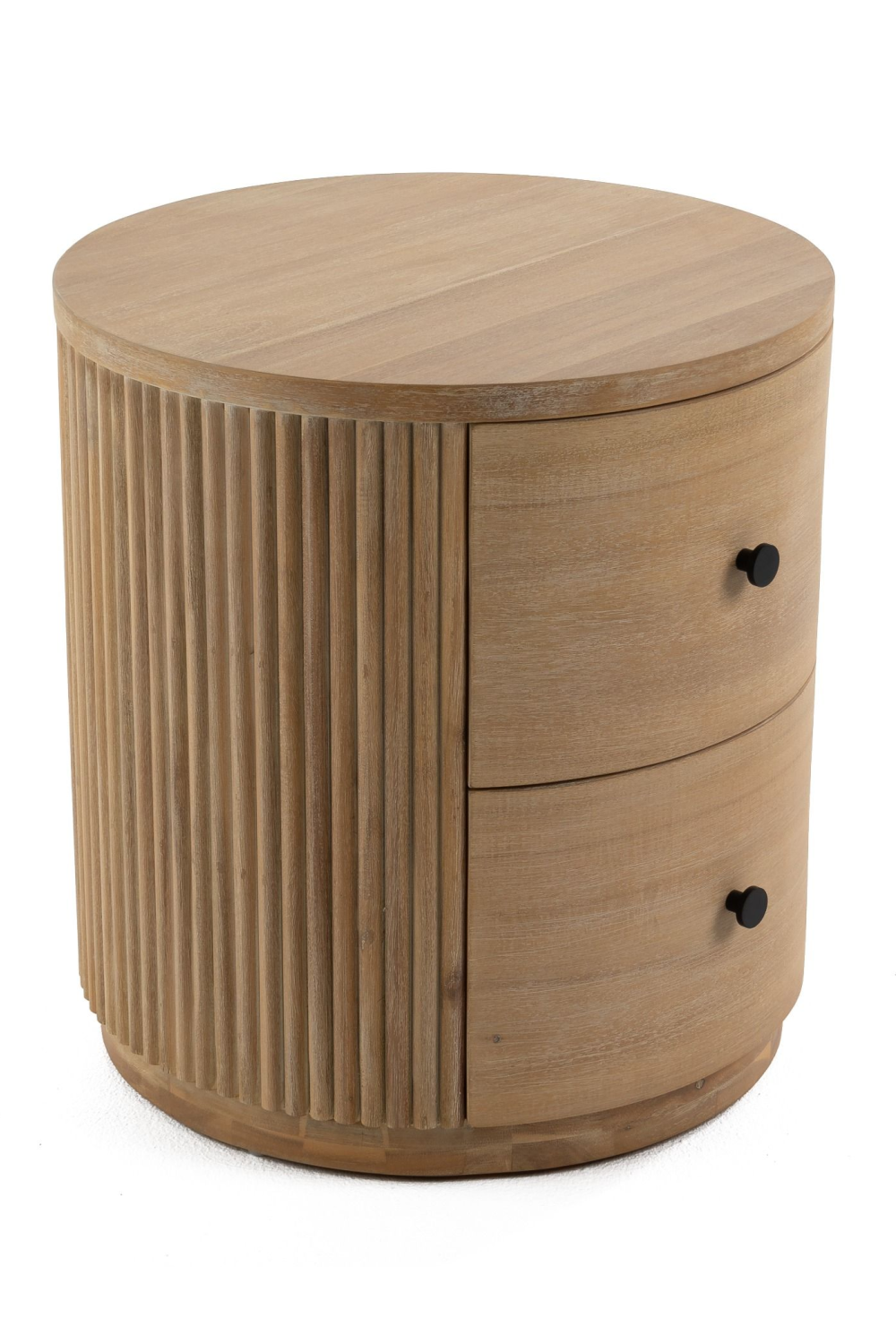 Ribbed Natural Acacia 2-Drawer Nightstand | Oroa.com