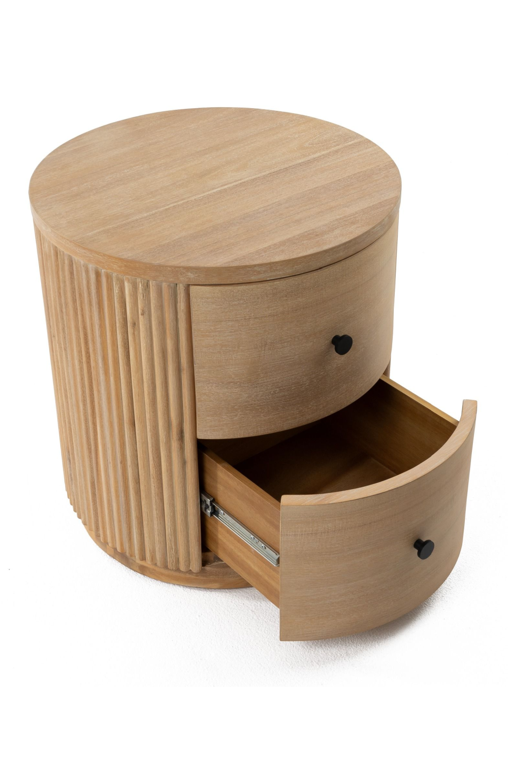Ribbed Natural Acacia 2-Drawer Nightstand | Oroa.com