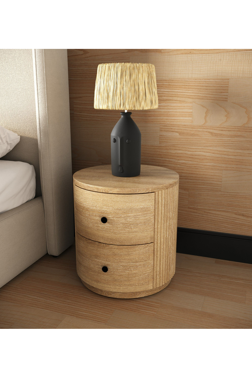 Ribbed Natural Acacia 2-Drawer Nightstand | Oroa.com