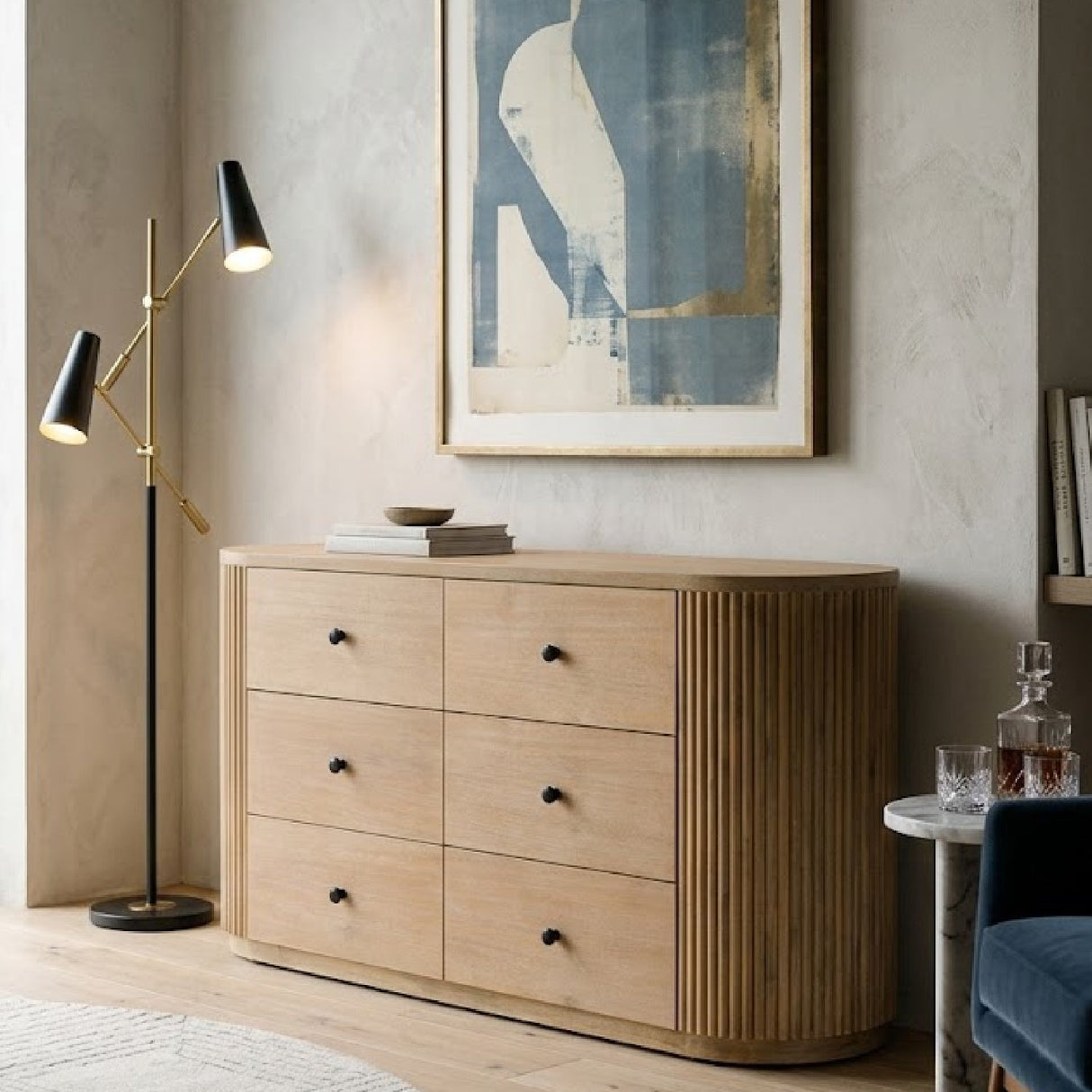 Natural Acacia 6-Drawer Dresser – Jacobson – angled view